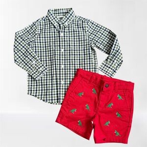 Janie and Jack Boys 2T Bundle NWT | Plaid Shirt + Dino Shorts